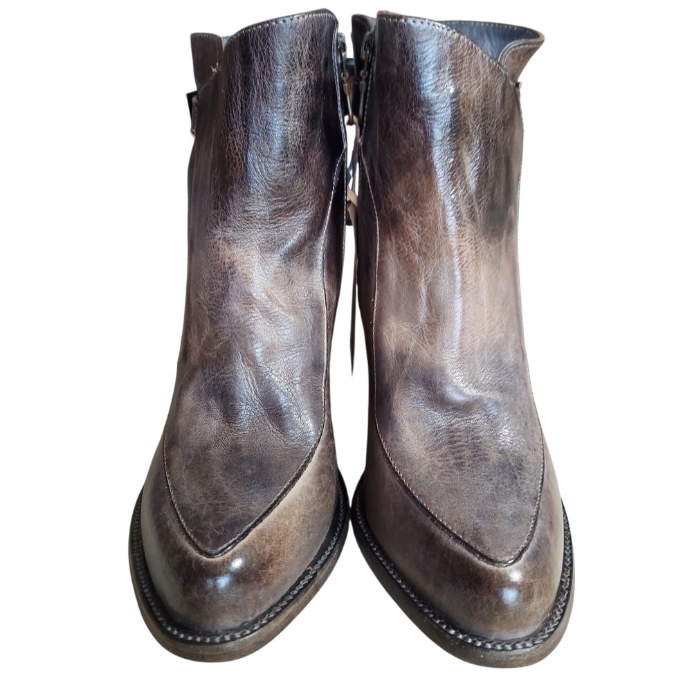 Bed Stu Isla Distressed Leather Buckle Ankle Boots Block Heel - Picture 3 of 14